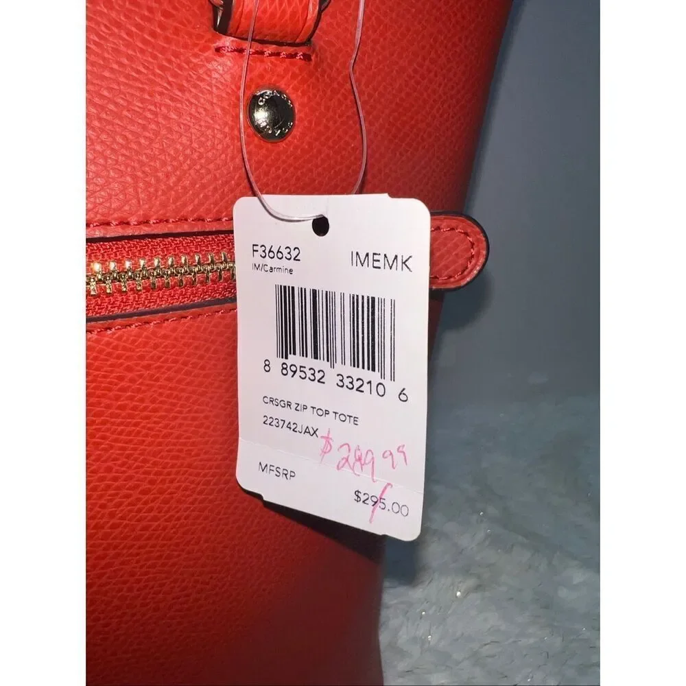 🔥🎁NWT! Coach Zip Top Tote Handbag Crossgrain Leather Carmine F36632 Msrp:$295